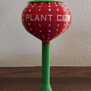 Plant City strawberry water tower replica shelf or desktop ornament. This strawberry water tower replica is perfect for anyone who lives in Plant City or is From the area.