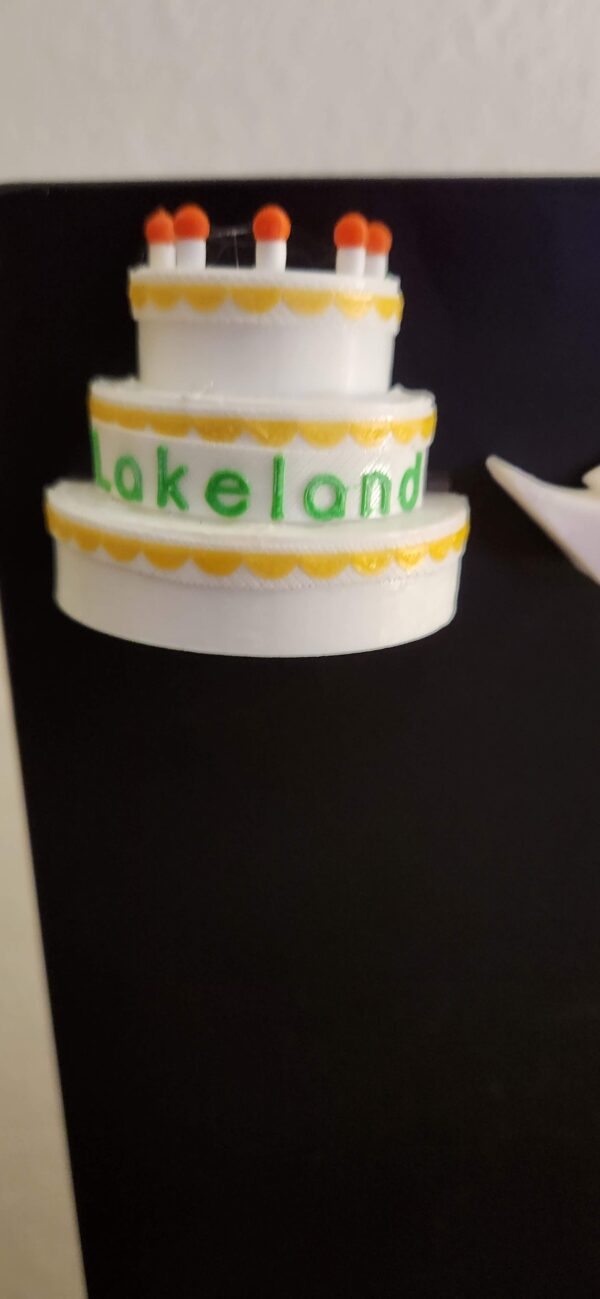 Lakeland, FL souvenir magnet featuring the iconic birthday cake water tower.