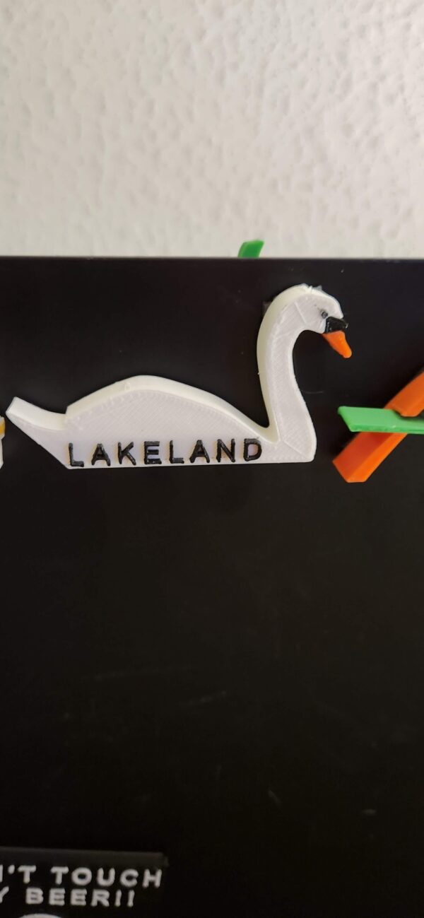 Lakeland, FL souvenir magnet featuring a swan, which are a key feature of the city.