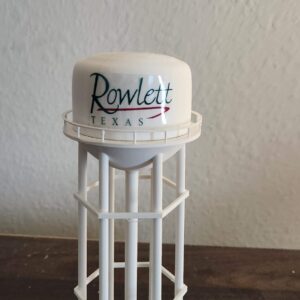 Celebrate the history of Rowlett, TX with this old Rowlett, TX water tower replica. This tower was extensively damaged in a tornado which led to it's demolition, but now you can own a replica of it.